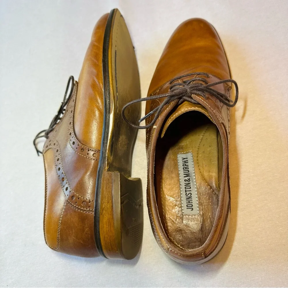 JOHNSTON & MURPHY BROWN LEATHER MENS OXFORD DRESS SHOE : GOOD COND